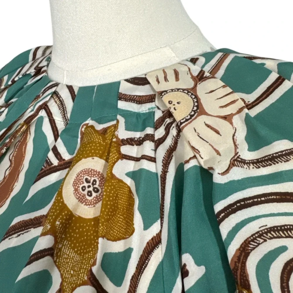 Ulla Johnson Jamilah Puff Short Sleeve‎ Silk Blouse Topaz-Navy-Tan Sz 2  EUC